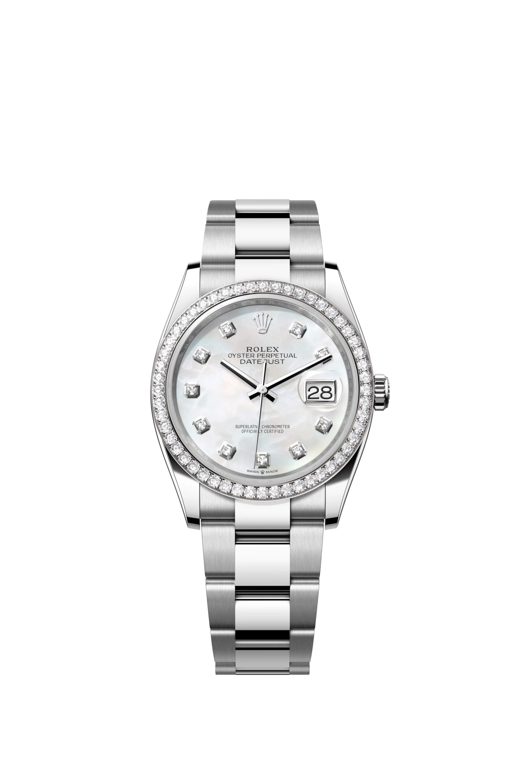 Rolex Datejust 36 Oyster, 36 mm, Oystersteel, white gold and diamonds Reference 126284RBR