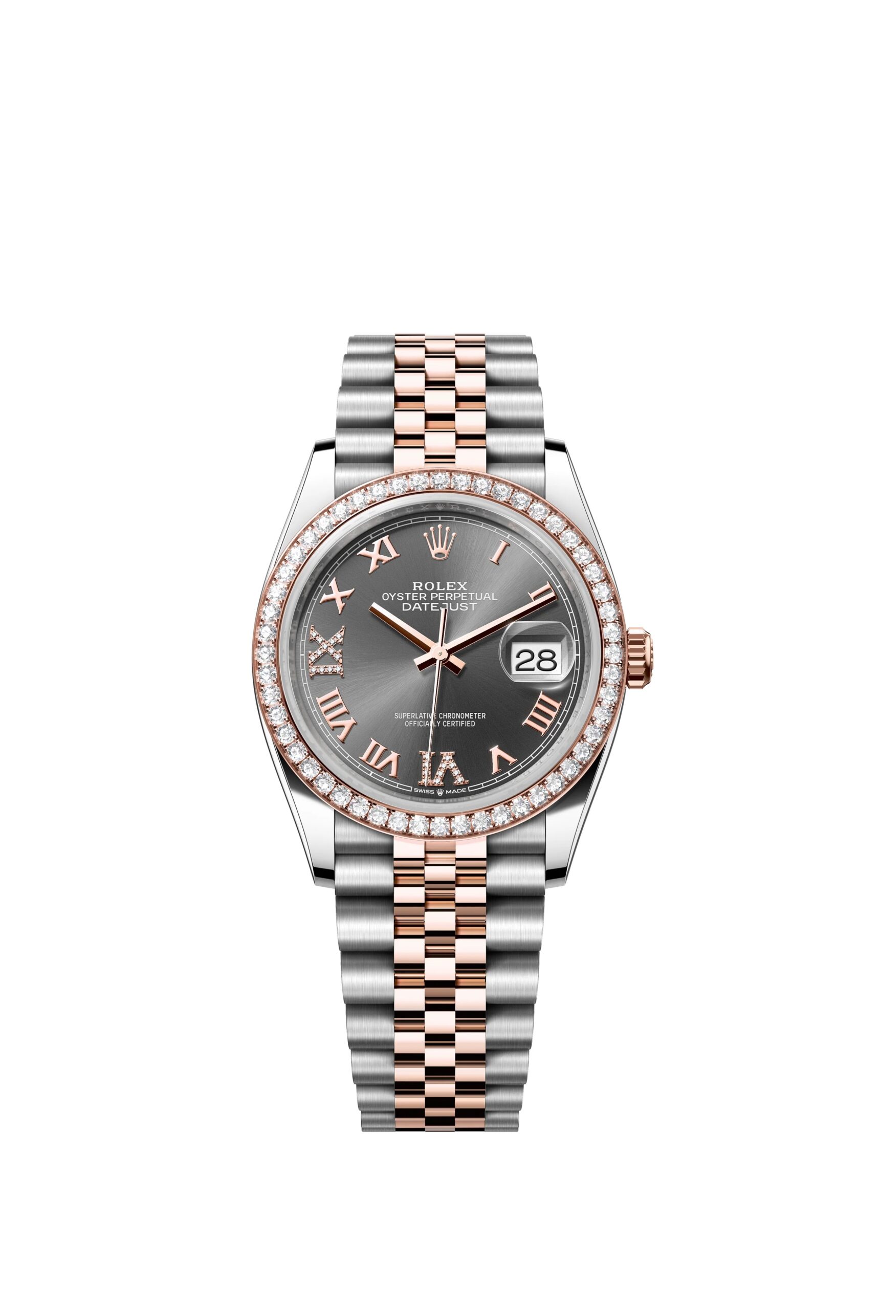 Rolex Datejust 36 Oyster, 36 mm, Oystersteel, Everose gold and diamonds Reference 126281RBR
